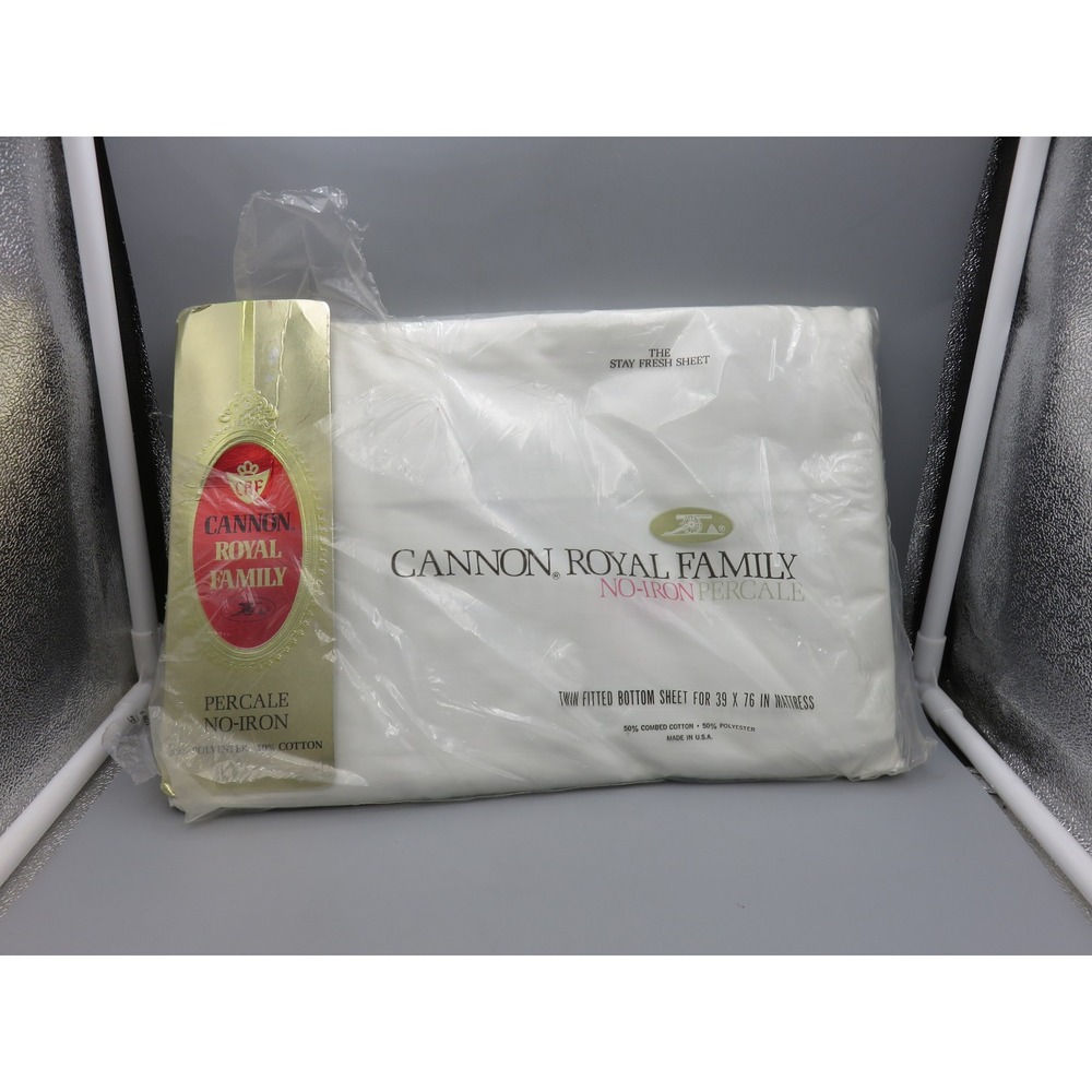 Vintage Cannon Royal Family Twin Fitted Bottom Sheet White No-Iron Percale USA